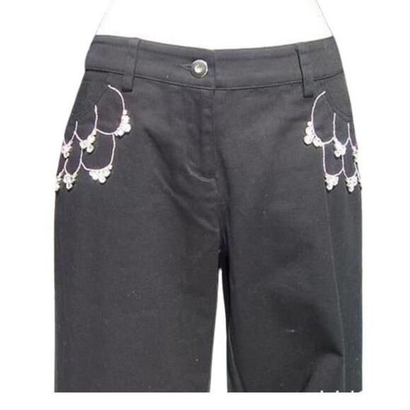 Cache Chunky Rhinestone Pockets Stretch Black Jean Pant Flair Leg New $158 NWT - Picture 1 of 6